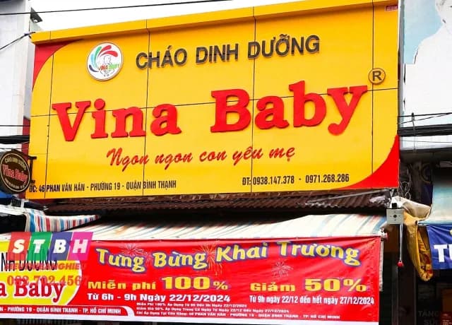 Thi công bảng hiệu cháo dinh dưỡng Vina Baby tại Phan Văn Hân, Quận Bình Thạnh
