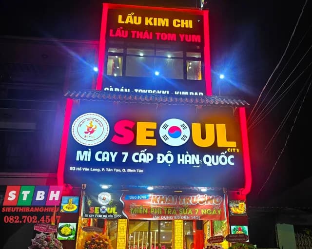 Thi công bảng hiệu quán Mì Cay SEOUL tại Hồ Văn Long, Quận Bình Tân