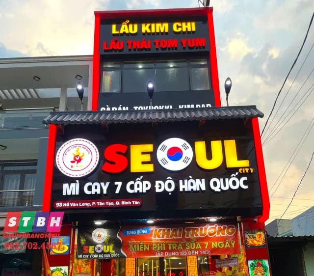 Thi công bảng hiệu quán Mì Cay SEOUL tại Hồ Văn Long, Quận Bình Tân 2