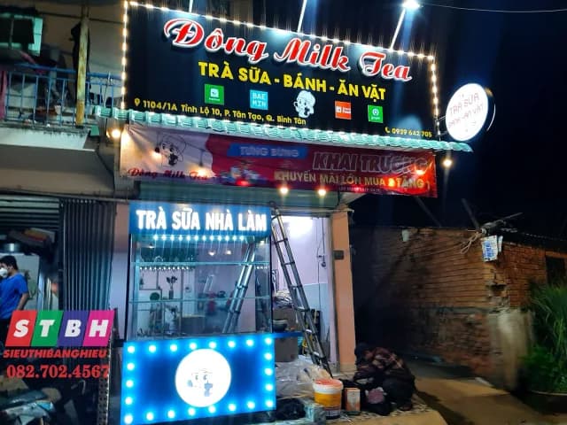 Thi công bảng hiệu quán trà sữa Đông Milk Tea tại Tỉnh Lộ 10, Quận Bình Tân