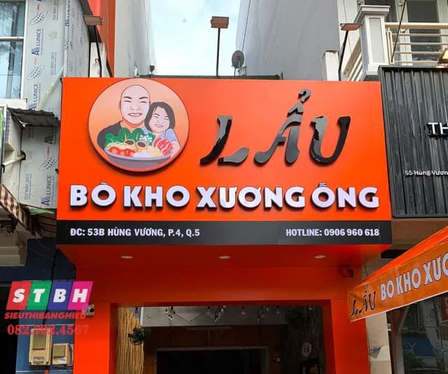 Thi công bảng hiệu quán lẩu Bò Kho Xương Ống tại Hùng Vương, Quận 5