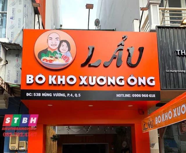 Thi công bảng hiệu quảng cáo quán lẩu Bò Kho Xương Ống tại Hùng Vương, Quận 5