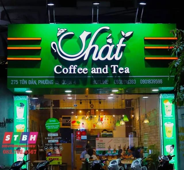 Bảng hiệu Coffee and Tea CHẤT mặt tiền Tôn Đản Quận 4