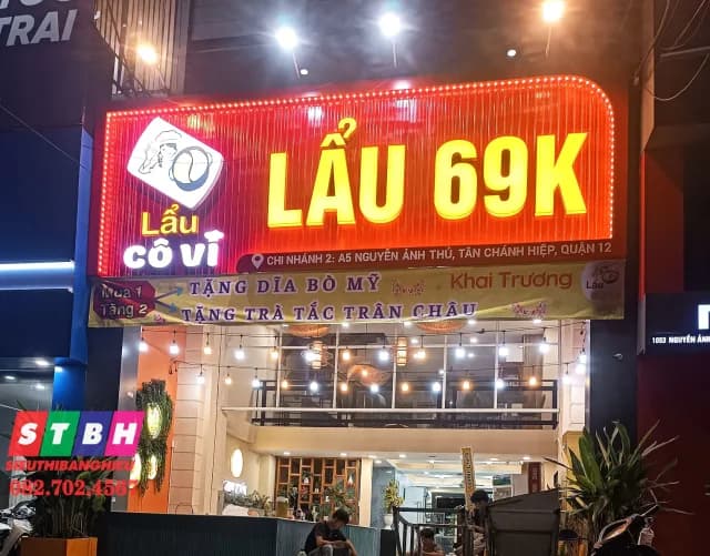 Thi công bảng hiệu Lẩu Cô Vi Lẩu 69k tại Nguyễn Ánh Thủ Quận 12
