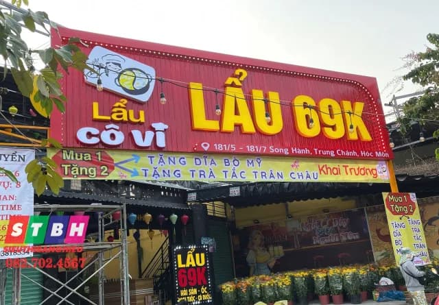 Thi công bảng hiệu quáng cáo Lẩu 69k tại Quận 12