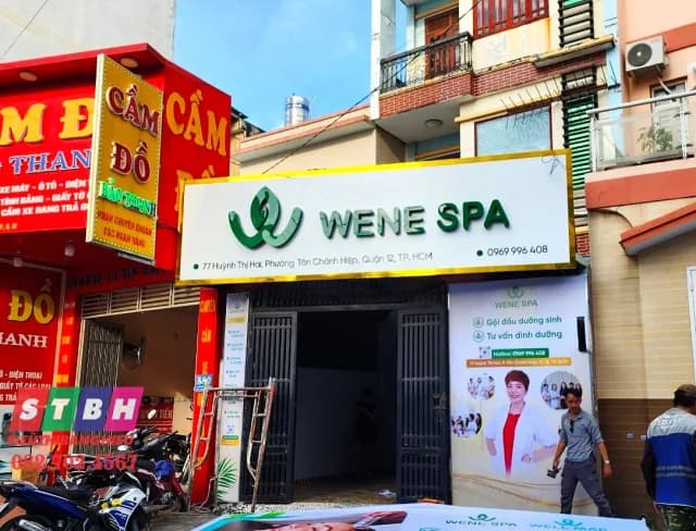 Bảng hiệu Wene Spa mặt tiền Huỳnh Thị Hai Quận 12